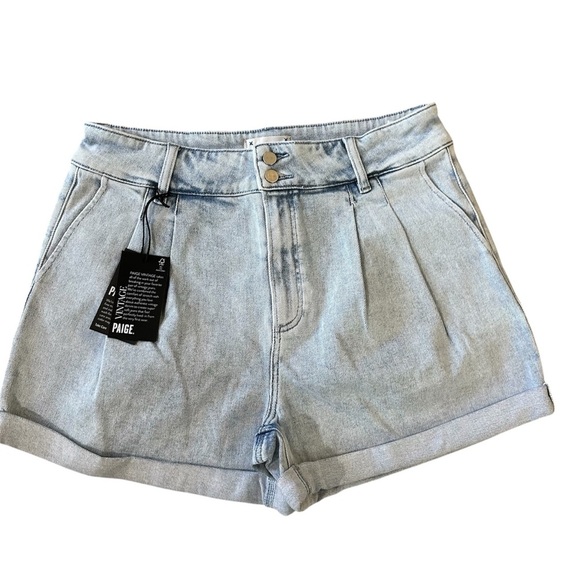 Paige Beth Short Sherry Women’s High Waisted Light Wash Pleated Denim Sz 31 NWT - Picture 1 of 7